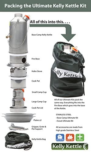 41 oz Ultimate Scout Kelly Kettle Kit. - Stainless Steel kettle for Camping, Silbate Light kettle, Fishing, Hunting, Hiking, Survival Equipment