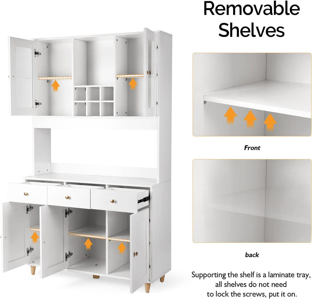 VOWNER Bathroom Kitchen / Buffet, 100L x 38W x 181H cm, Storage Assistant Furniture, 5 Doors and 5 Adjustable Balances, White