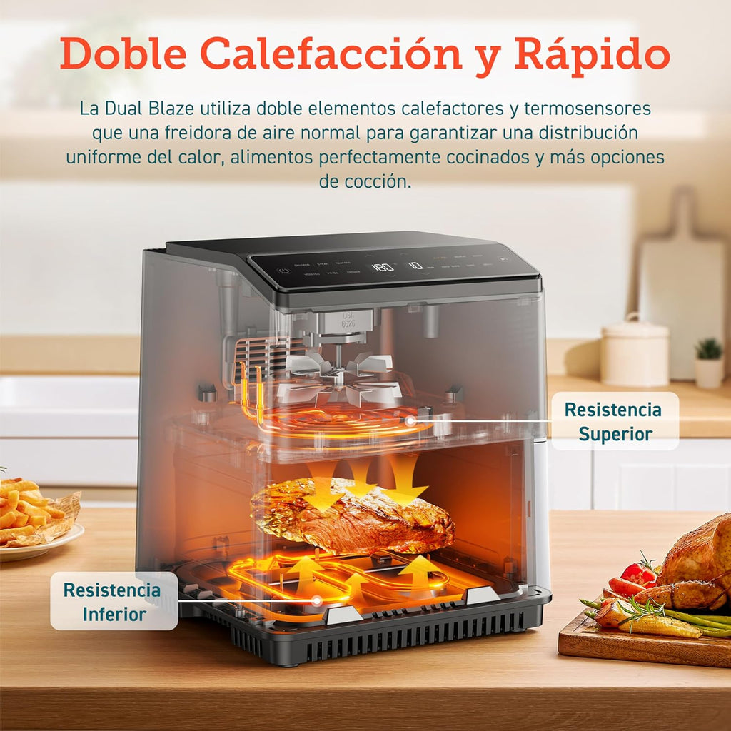 COSORI Intelligent Freidor Without Oil 6.4L, Air Freidor with Double Warming, Without Revolver or Preheat, with Recipes in Spanish and 12 Programs, Dark Gris, Model CAF-P583S