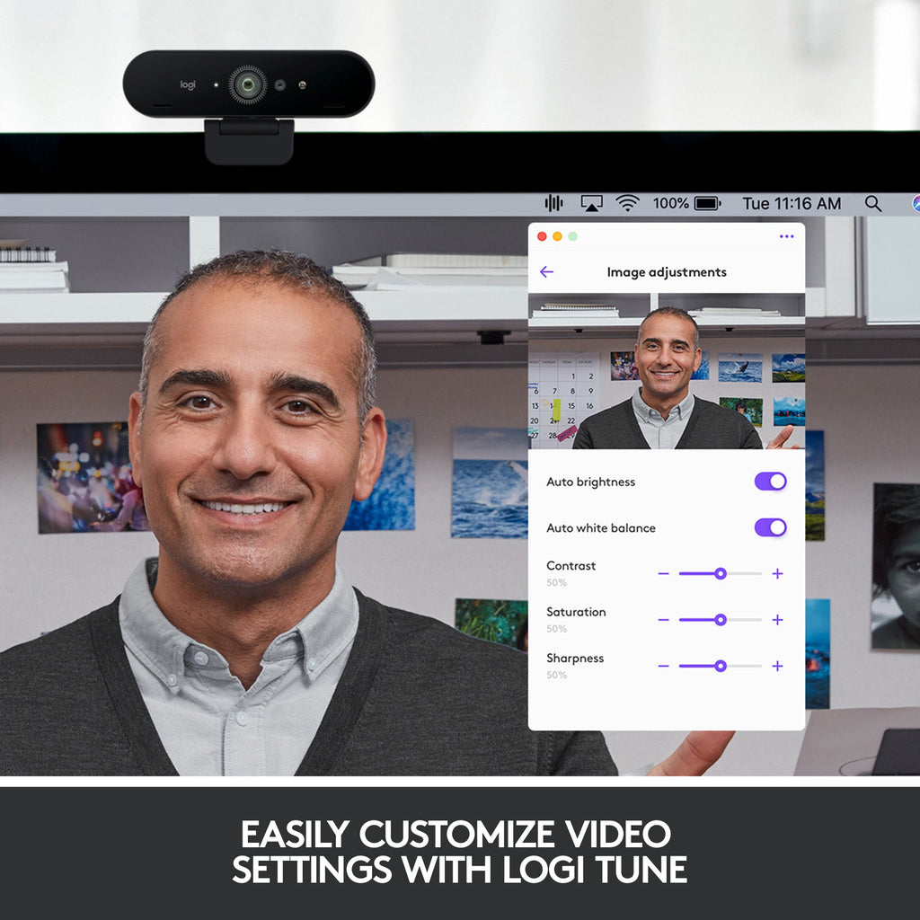 Logitech - Webcam 4K Pro 4096 x 2160 with Microphone with Noise Cancellation - Black