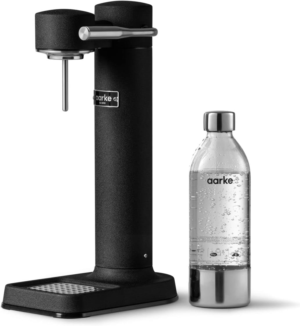 Aarke Carbonator 3, Water Gasifying Machine in Stainless Steel, includes Two Bottles (800ml), Black Finished