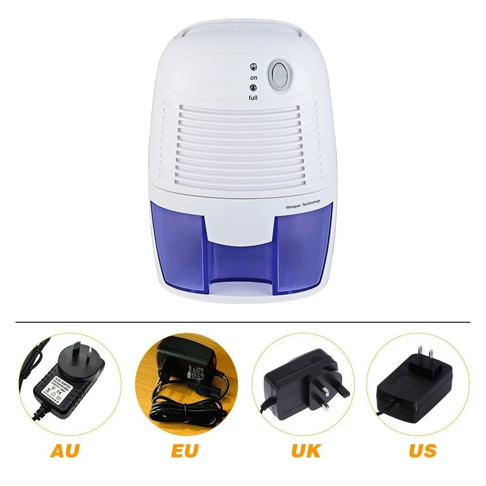 Meterk Mini Silent Dehumidifier for 100 square feet with 250 ml / day dehumidification capacity and 500 ml Water Tank - Plug-in Peltier type for RV, Caravan, Reptiles, Wardrobes, Camper, Plants, Bathroom