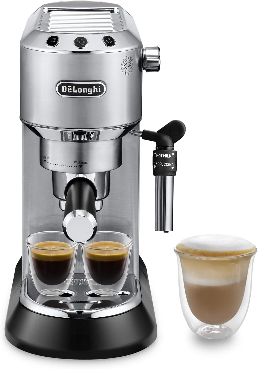 De 'Longhi Dedica - Inoxable Steel Pump Coffee Coffee Coffee Coffee, Espresso and Capuchino, 1.3 Litre Deposit, Antidote System, EC685.M Model, Metal Color