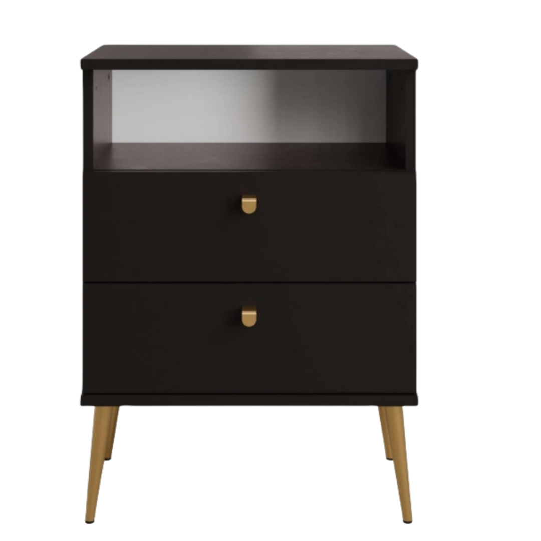 Elyria nightstand with elegant black design, metal shooters - 50 cm