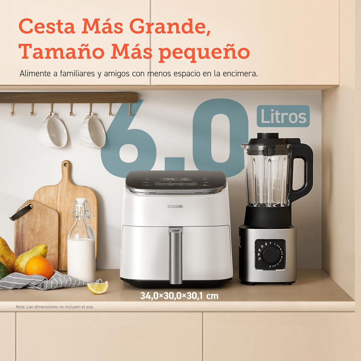 Cosori Turbo Blaze Air Freidora 6L, Real Metal Interior, Exclusive DC Motor, 46% Faster, Temperature 30 ° C to 230 ° C, Ideal for Asar Meat, Complete Kitchen Programs, Silent 27dB