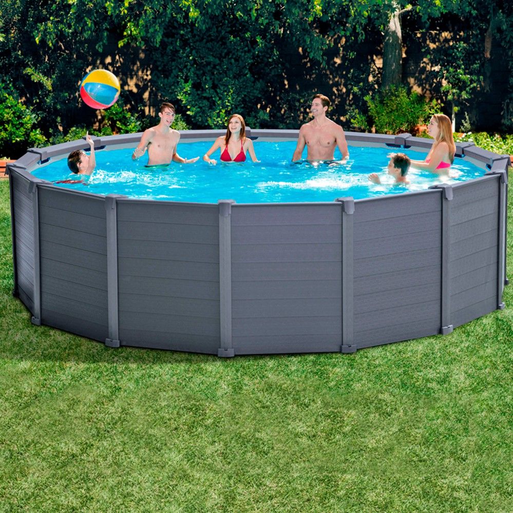 Dismountable Pool Tubular Circular Pvc 478x124 Cm Dark Grey Smart With Dish