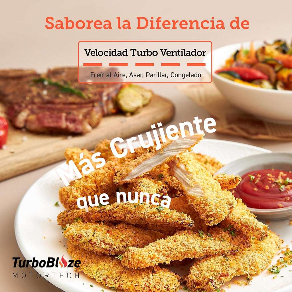 Cosori Turbo Blaze Air Freidora 6L, Real Metal Interior, Exclusive DC Motor, 46% Faster, Temperature 30 ° C to 230 ° C, Ideal for Asar Meat, Complete Kitchen Programs, Silent 27dB