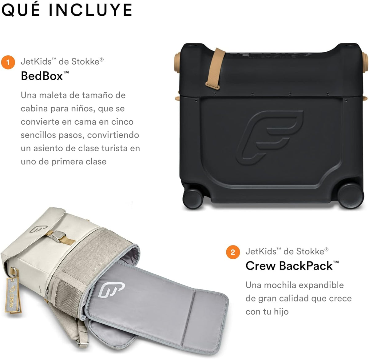 JetKids by Stokke Travel Bundle - Includes children's case for mounting with a flight bed + Crew backpack - Ideal for ages 3 to 7