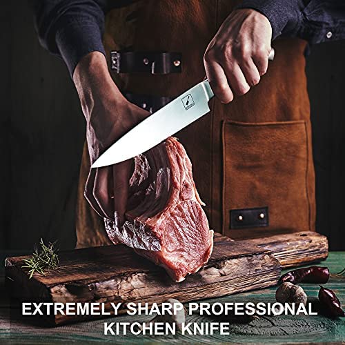 Set of kitchen knives with block, imarku 15 pieces of high carbon German steel, knife set with built-in sharpener, silver color