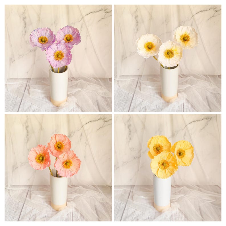 Crepe paper flowers, Icelandic poppies, bouquet of bride in pastel tones