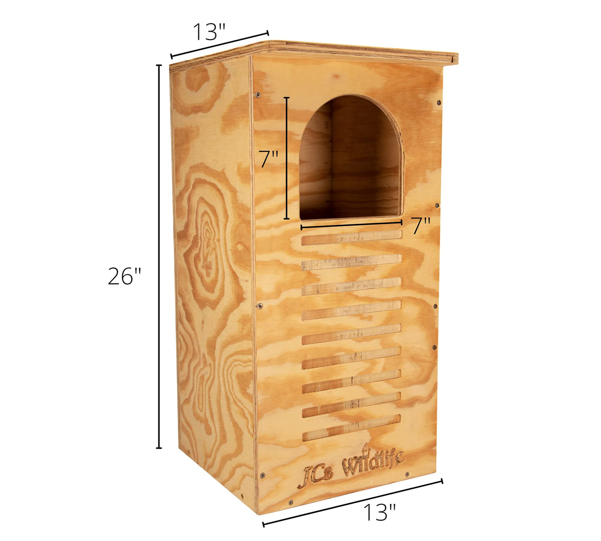 Nido box for JCs Wildlife Barred Owl - Trated plywood for outdoor - Mounting hardware and pine chips included - Special door for easy cleaning - Made in the United States.