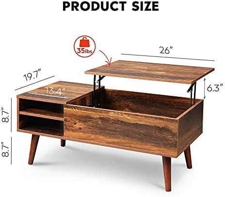WLIVE Centre table with high cover, Hidden compartment and Adjustable storage shelf