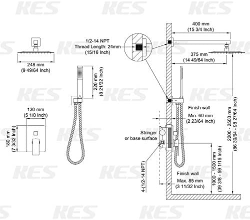 KES Shower System with 12-inch Rainhead Shower