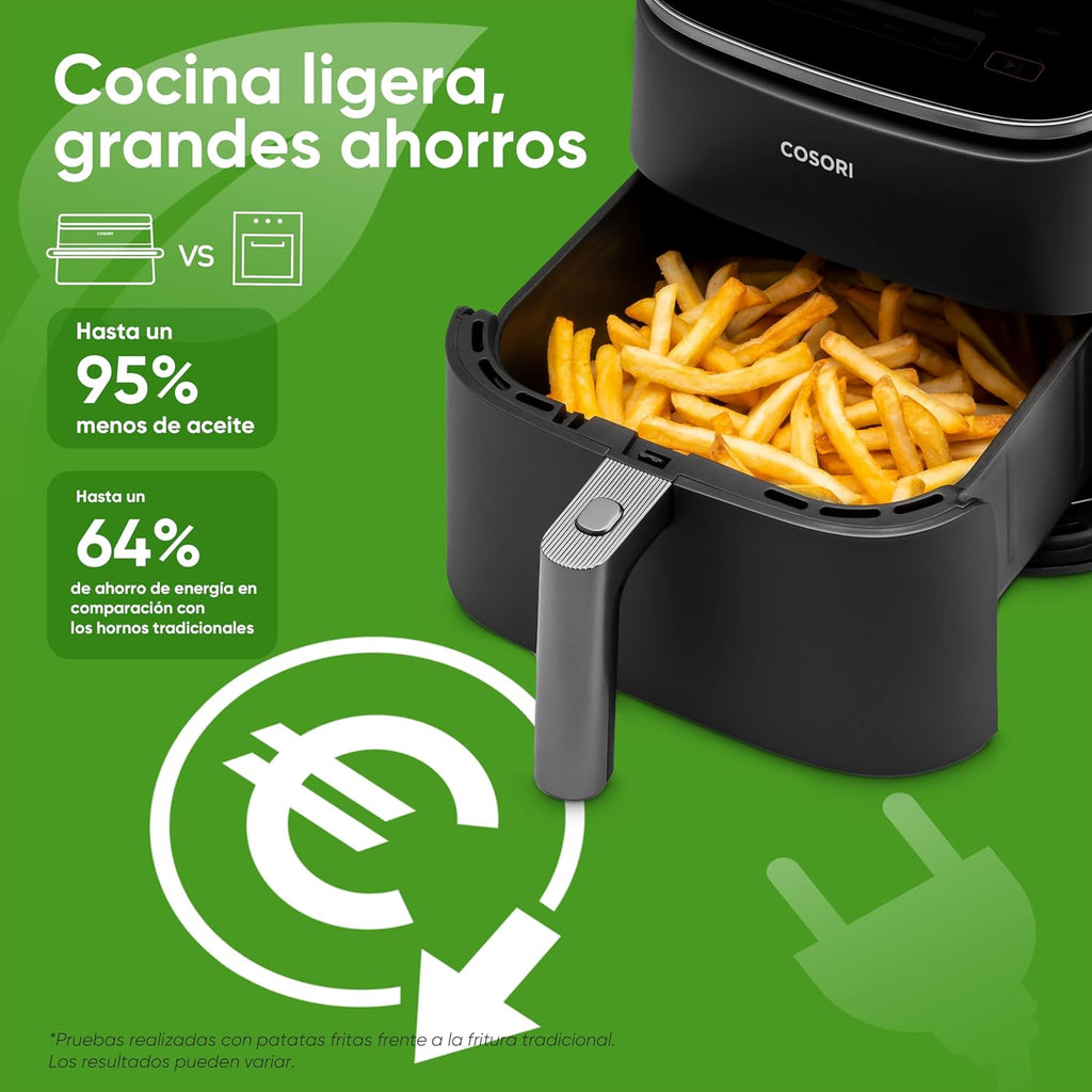 Cosori Turbo Blaze Air Freidora 6L, Real Metal Interior, Exclusive DC Motor, 46% Faster, Temperature 30 ° C to 230 ° C, Ideal for Asar Meat, Complete Kitchen Programs, Silent 27dB