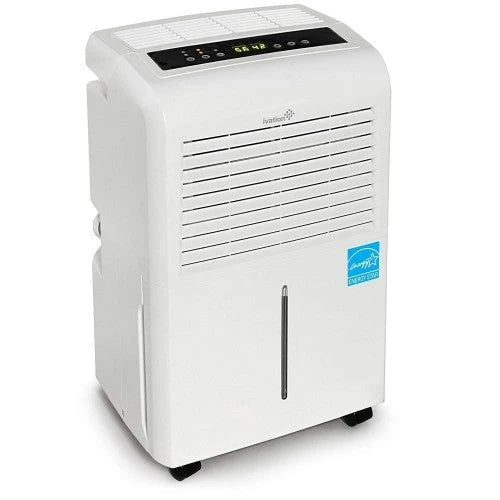 30-pint Energy Star-certified Ivation dehumidifier - includes programmable humidistate, hose connector, automatic switch off / restart, timer, wheels and air-washable filter.
