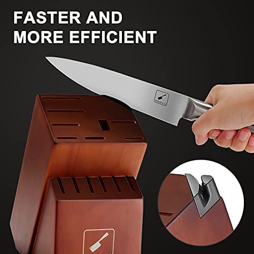 Set of kitchen knives with block, imarku 15 pieces of high carbon German steel, knife set with built-in sharpener, silver color