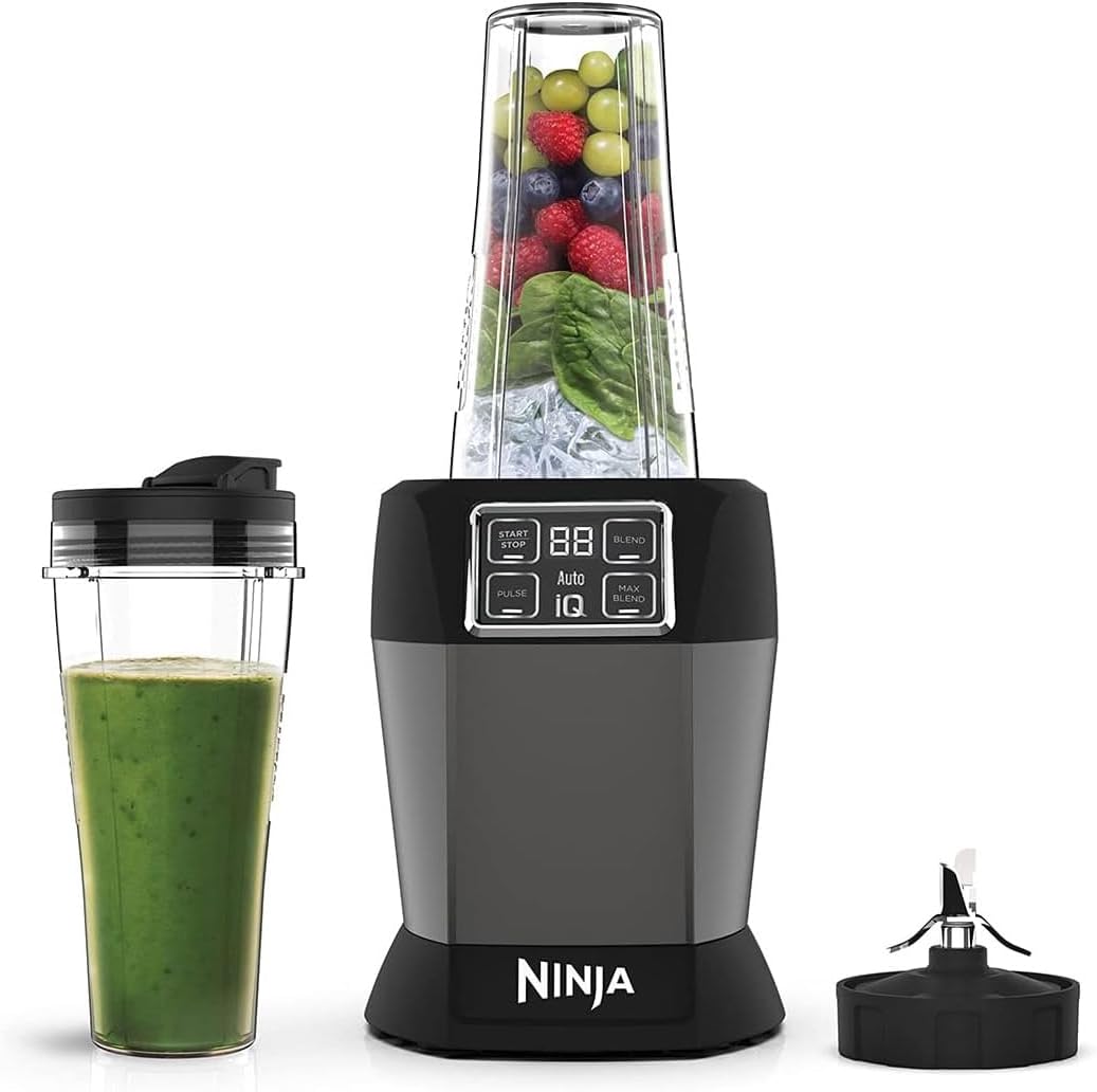Ninja BN750EU Filter 2-en-1 - 1200 W, 3 Automatic Programs, 4 Manual Settings, Auto-iQ Technology, 2.1 L Jar and 700 ml Vase, Dishwasher-suitable Parts - Black / Silver