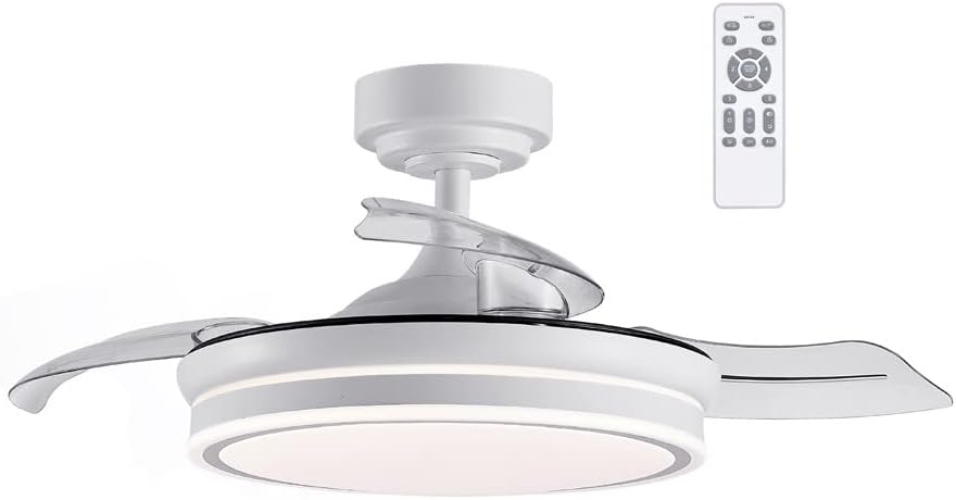 wonderlamp - LED Pearl Mini LED Light Fan, Retractable Asps, Very Silent DC Motor, 3 Adjustable Color Temperatures, 46W, White