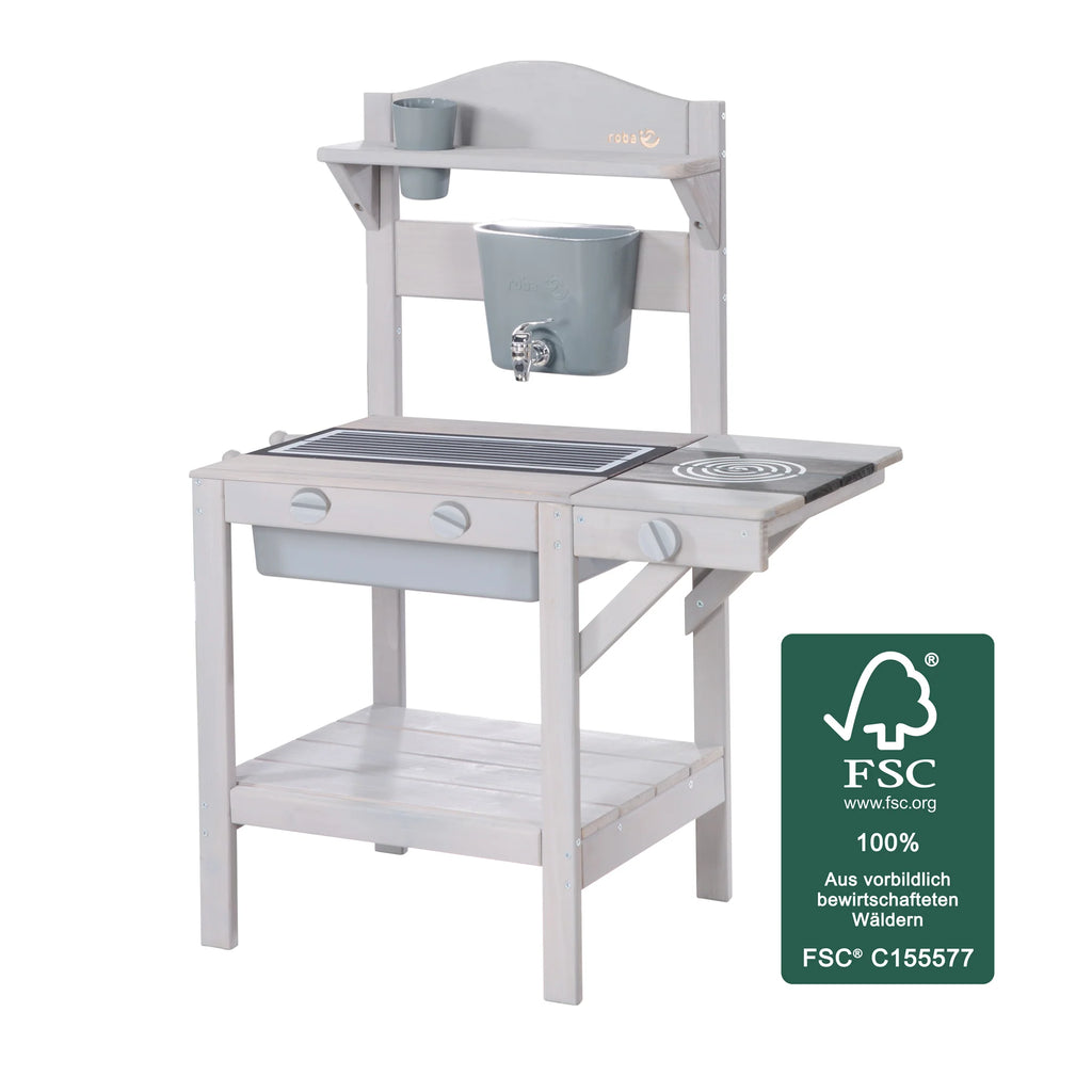 Outdoor play kitchen with accessories - FSC certified wood - Engraving grey finish