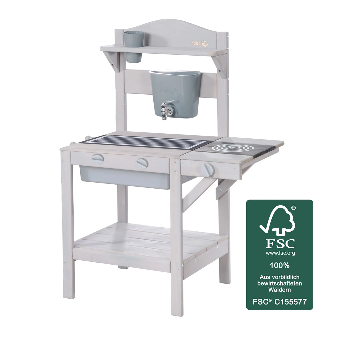 Outdoor play kitchen with accessories - FSC certified wood - Engraving grey finish