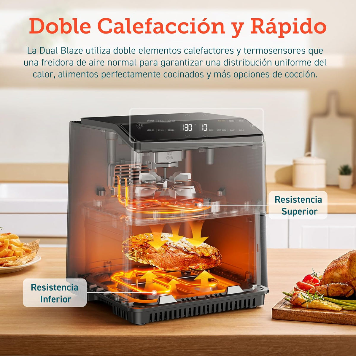 COSORI Intelligent Freidor Without Oil 6.4L, Air Freidor with Double Warming, Without Revolver or Preheat, with Recipes in Spanish and 12 Programs, Dark Gris, Model CAF-P583S