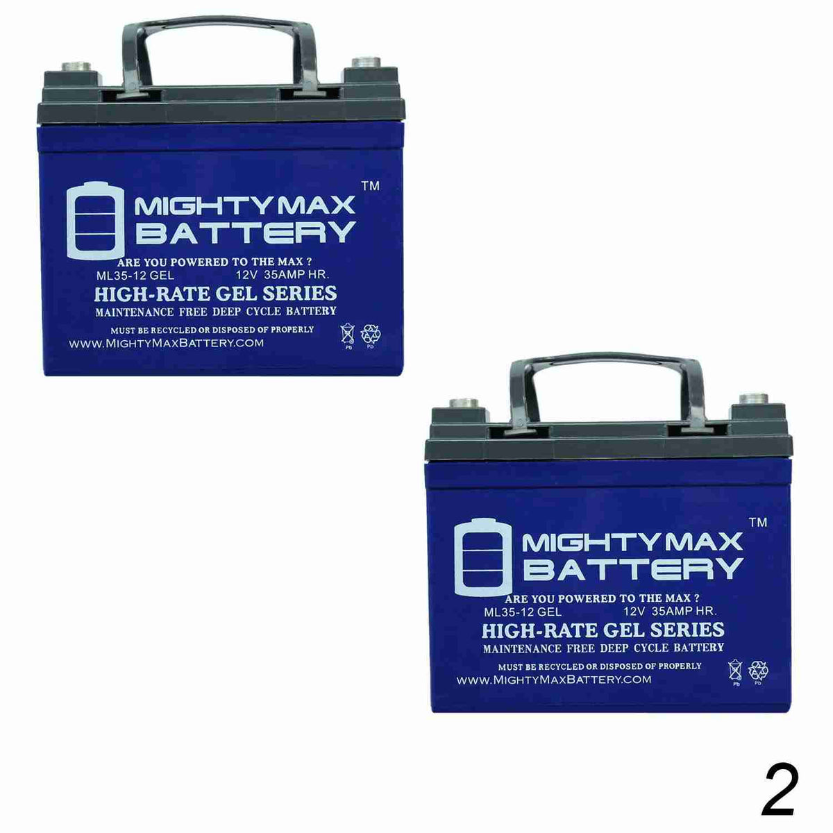 Gel Mighty Max 12V 35AH battery for Invacare M50, M51, M61, M71 - Package of 2 - Brand Product