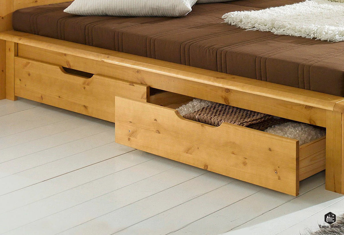 Set of 2 bed drawers Finja, natural pine wood, 93 cm long 