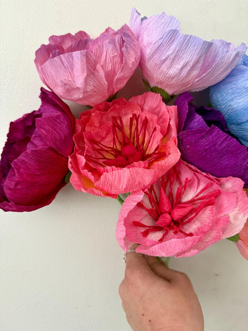 Crepe paper flowers, open peony, wedding decoration