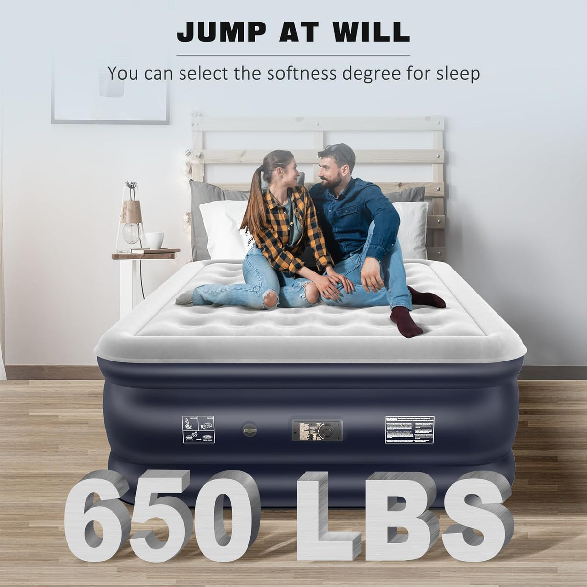 Inflable NALONE, Inflable bed with Inflable Pump, Inflated in Only 3 Minutes, for Guest or Home Use, 203 x 152 x 46 cm, Maximum weight 310 kg, Double bed