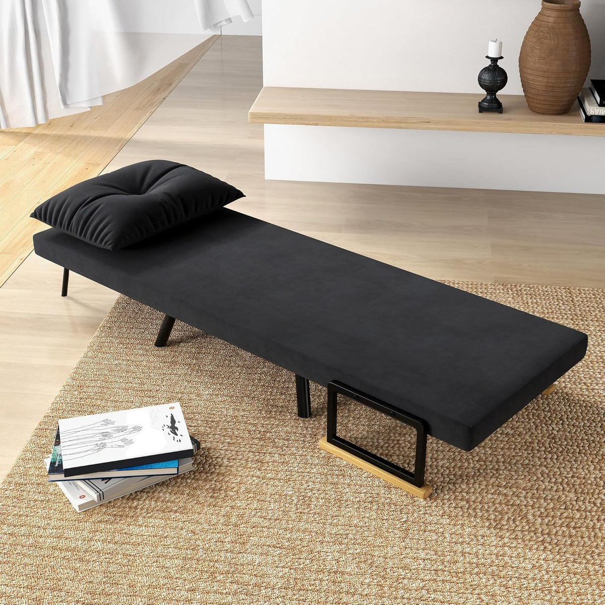 HOMCOM Sofa Bed 2 Seater Folding Sofa Bed Upholstered in Velvet with 5 Levels Adjustable Backrest and Padded Pillows for Office Bedroom Living Room 102 x 73 x 81 cm Beige