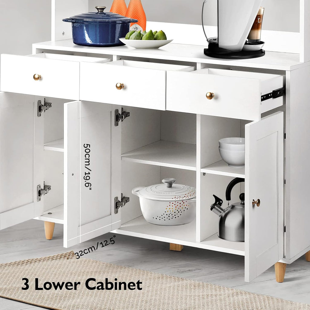 VOWNER Bathroom Kitchen / Buffet, 100L x 38W x 181H cm, Storage Assistant Furniture, 5 Doors and 5 Adjustable Balances, White
