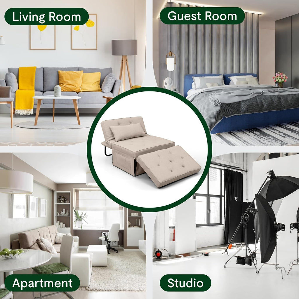 FLEXISPOT Sofa Bed Extendable Folding Sleeping Chair with Bed Function, Chair Beds with Function, Convertible Bed Chair, Load Capacity 300 kg, Grey
