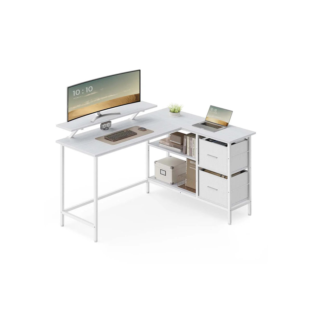 L-shaped desk with Spacious Boxes with Monitor Support