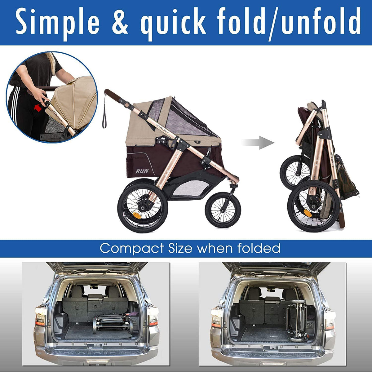 Sportive Car to Run with Confort Rubber Wheels / Quick Pledge with One Hand / Aluminium Structure for Dogs, Cats and Small or Medium Pets (Green Camouflage)