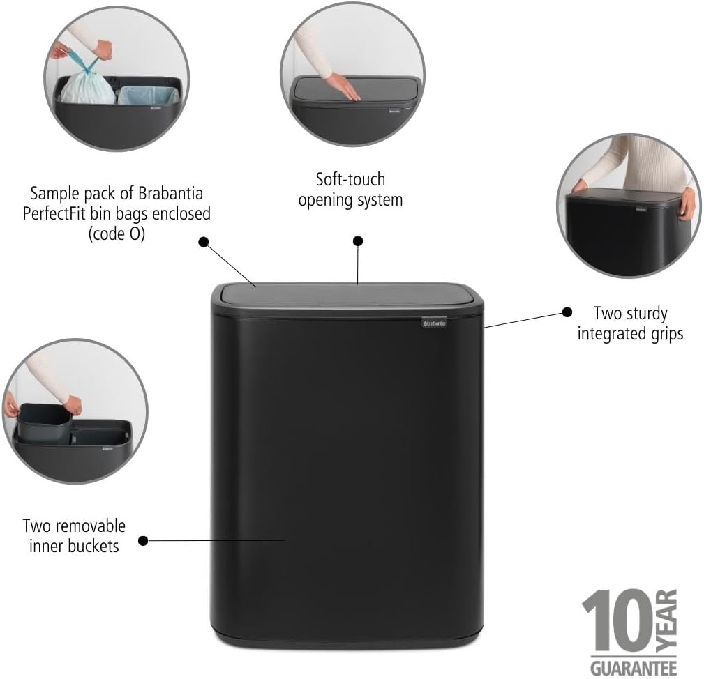 Brabantia Dustbin, Matte Steel, Anti-Fingerprint, 2 x 30 L
