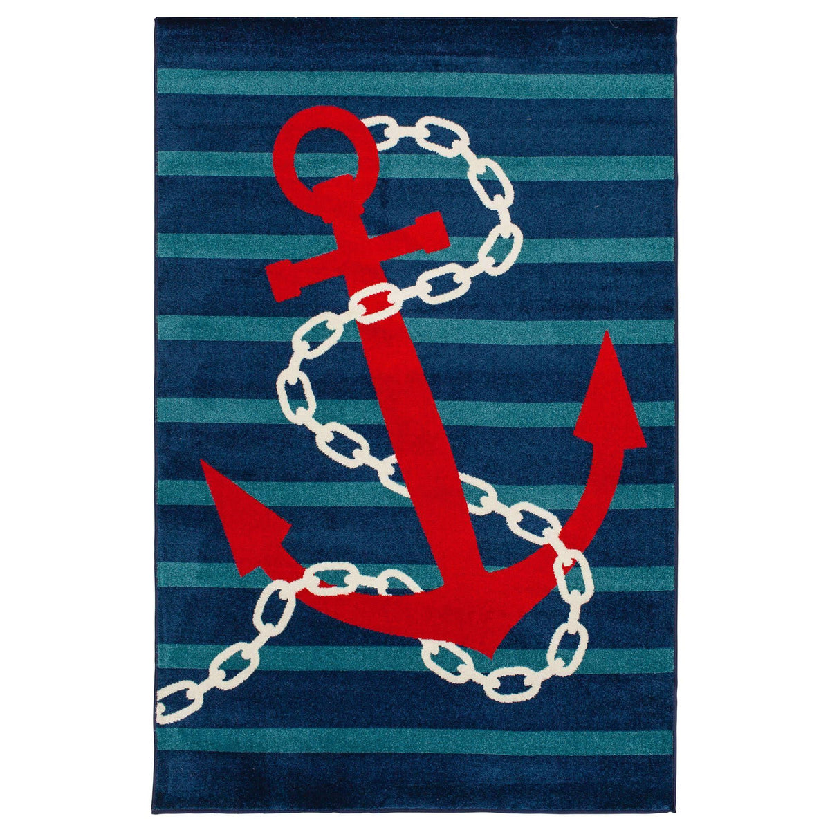 2344WO71,085 Rectangular Area Carpet Terrace Tropic Anchored Stripes Sapphire & Coral, 6 ft. 7 in. x 9 ft. 6 in.