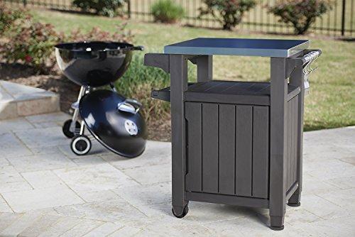 Keter Unity Portable Portable for Outdoor and Storage Cabinet with Grill Accessories - Stainless Steel Surface for Kitchen Island or Bar Carro in Patio, Espresso Brown