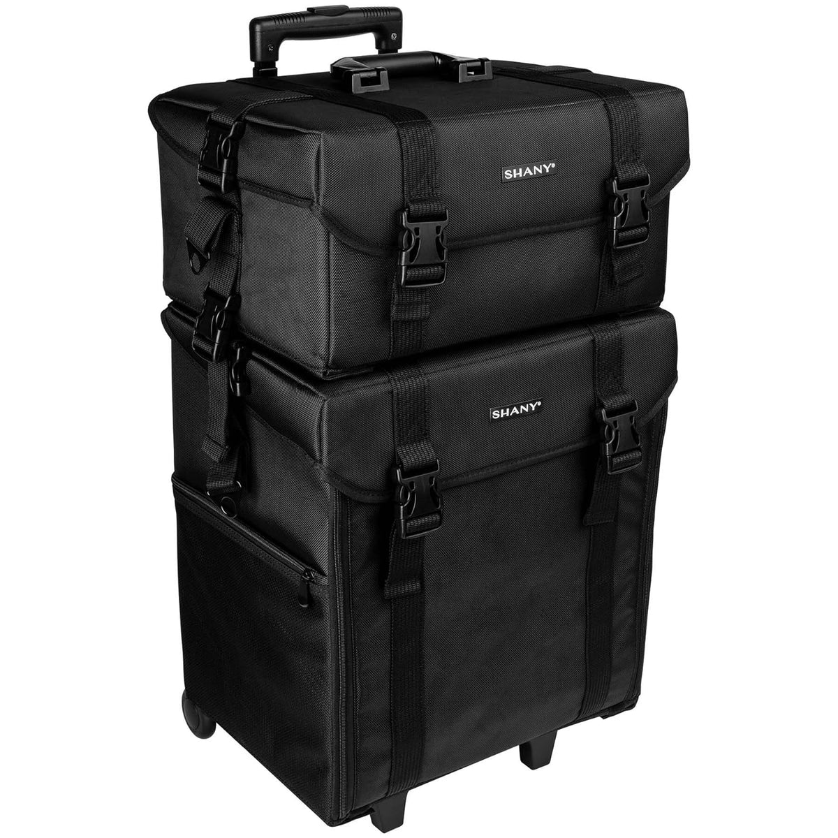 Azabache Black Vinyl Cosmetic Case with Wheels - Make-up Travel Bag