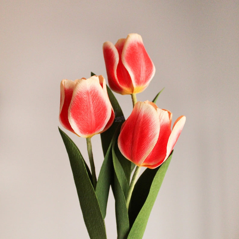 Crepe paper flowers, bouquet of realistic tulips, wedding decoration