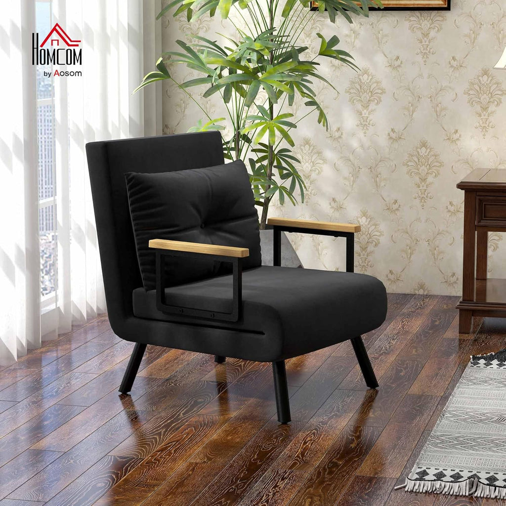 HOMCOM Sofa Bed 2 Seater Folding Sofa Bed Upholstered in Velvet with 5 Levels Adjustable Backrest and Padded Pillows for Office Bedroom Living Room 102 x 73 x 81 cm Beige