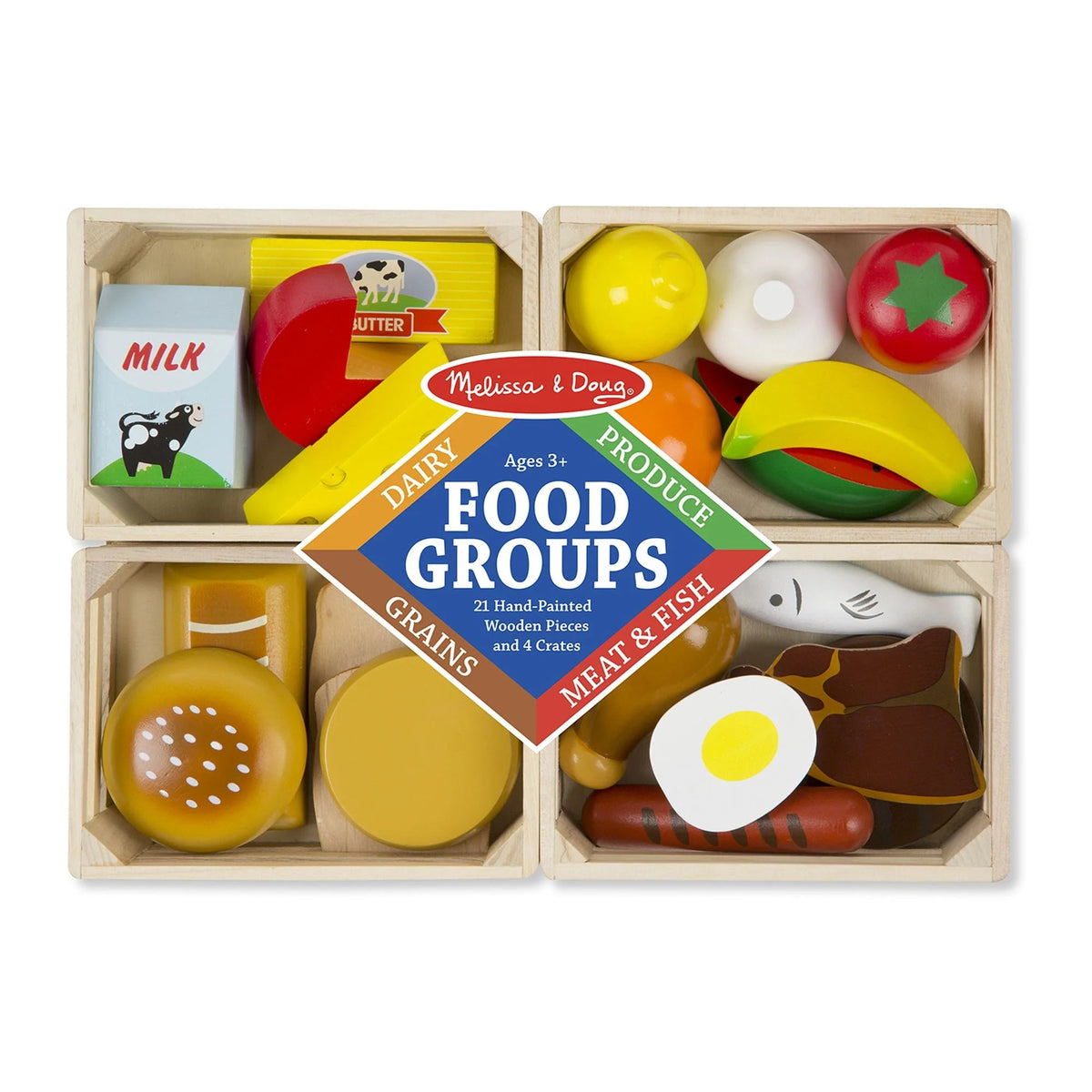 Melissa & Doug Food Groups - 21 Wood Parts and 4 Boxes, Multicolor