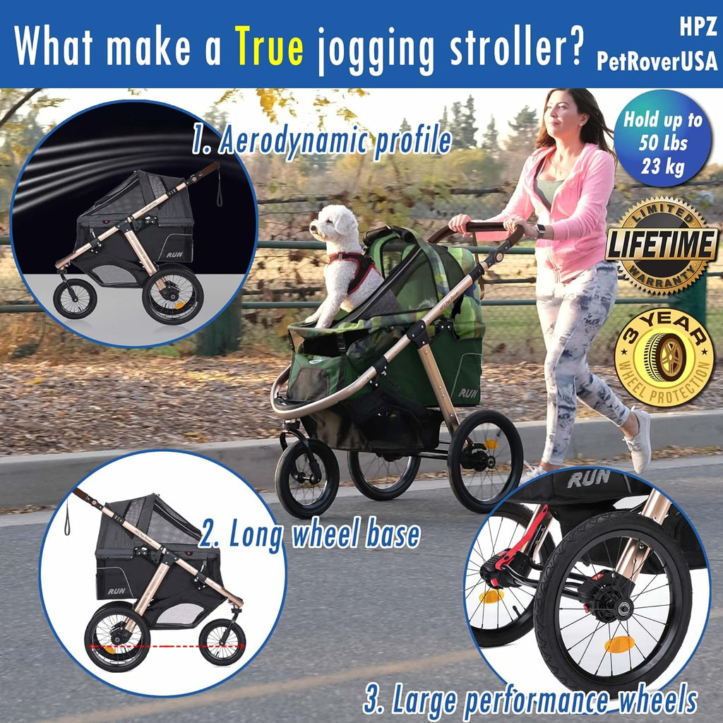 Sportive Car to Run with Confort Rubber Wheels / Quick Pledge with One Hand / Aluminium Structure for Dogs, Cats and Small or Medium Pets (Green Camouflage)