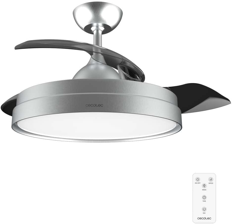 Cecotec Roof Fan with Retractable Asps and Invisible Energy Silence Aero 4280 Steel, 40 W, Diameter 42 Pulses (106 cm), Timer, 3 Tons of Light, Summer Function