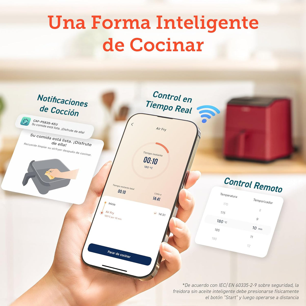 COSORI Intelligent Freidor Without Oil 6.4L, Air Freidor with Double Warming, Without Revolver or Preheat, with Recipes in Spanish and 12 Programs, Dark Gris, Model CAF-P583S