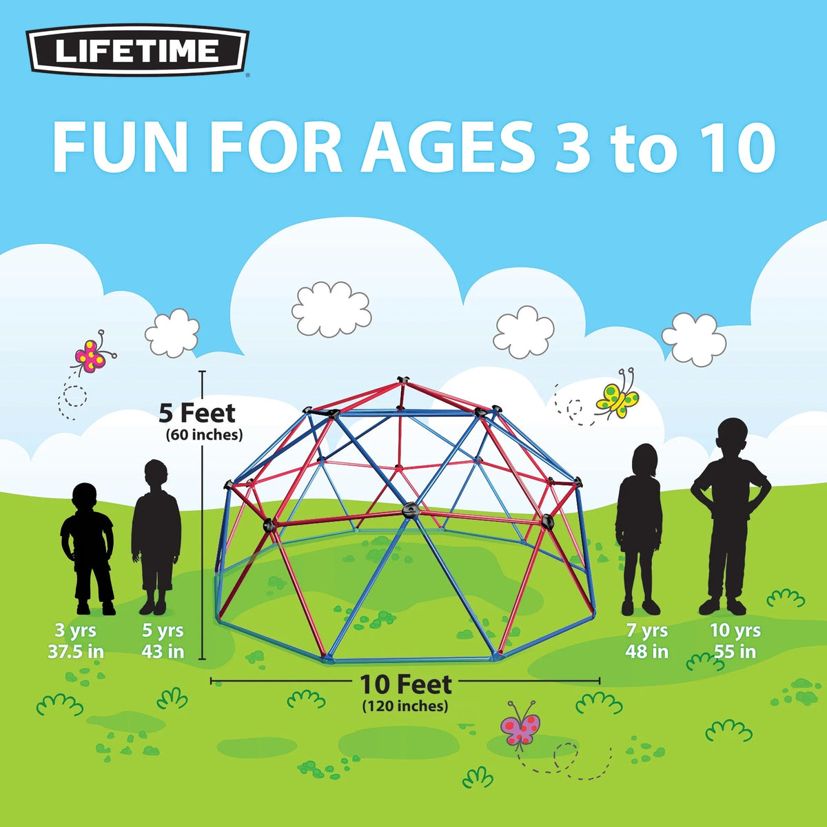 Lifetime Dome for Children's Free Air Scaling, 5 feet High x 10 feet wide, red and blue (101301)