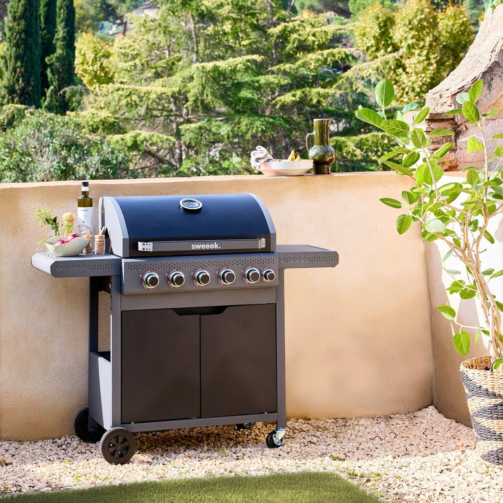 Gas Barbecue 5 Burners + 1 Lateral Fire, Black