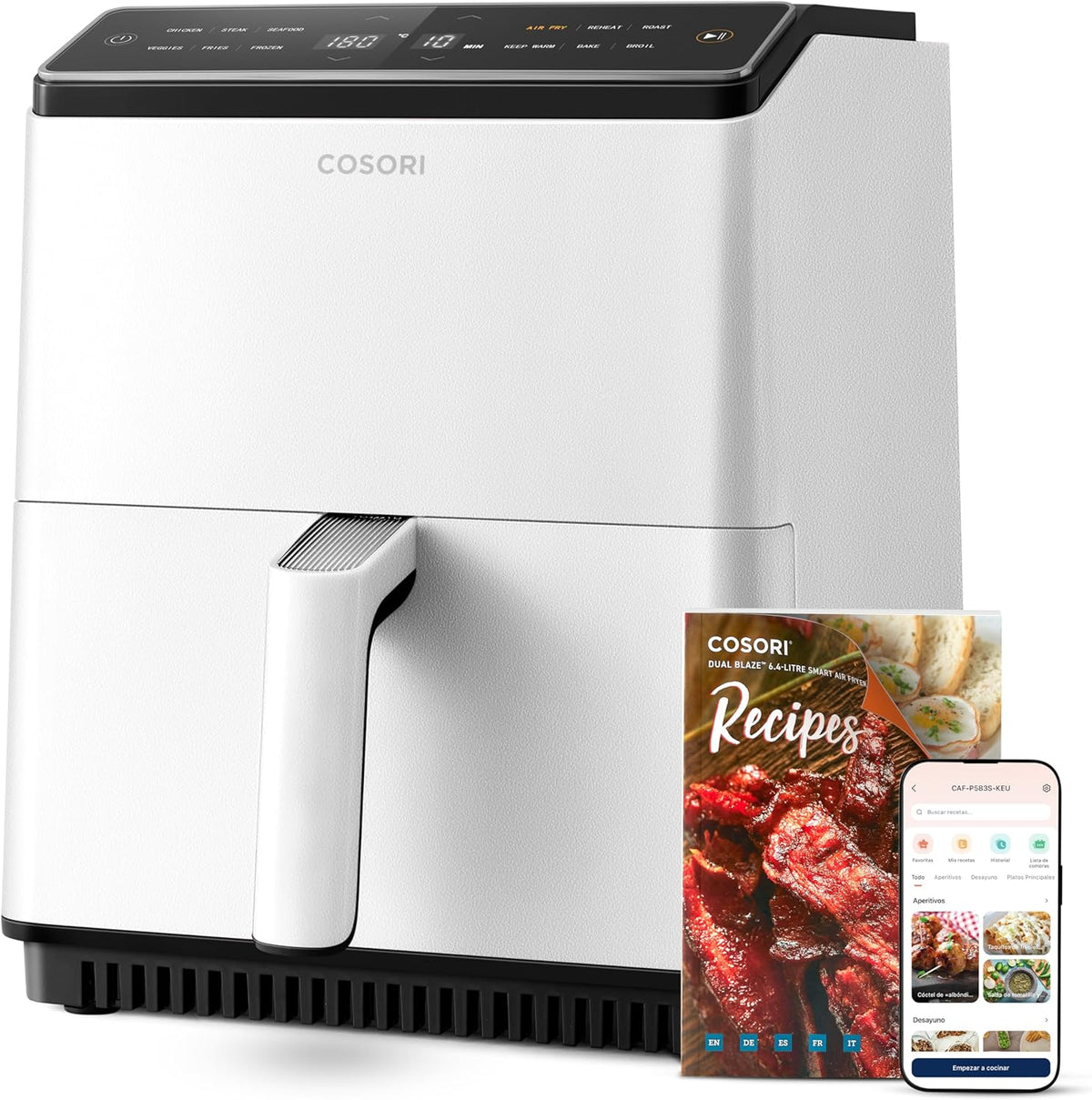 COSORI Intelligent Freidor Without Oil 6.4L, Air Freidor with Double Warming, Without Revolver or Preheat, with Recipes in Spanish and 12 Programs, Dark Gris, Model CAF-P583S