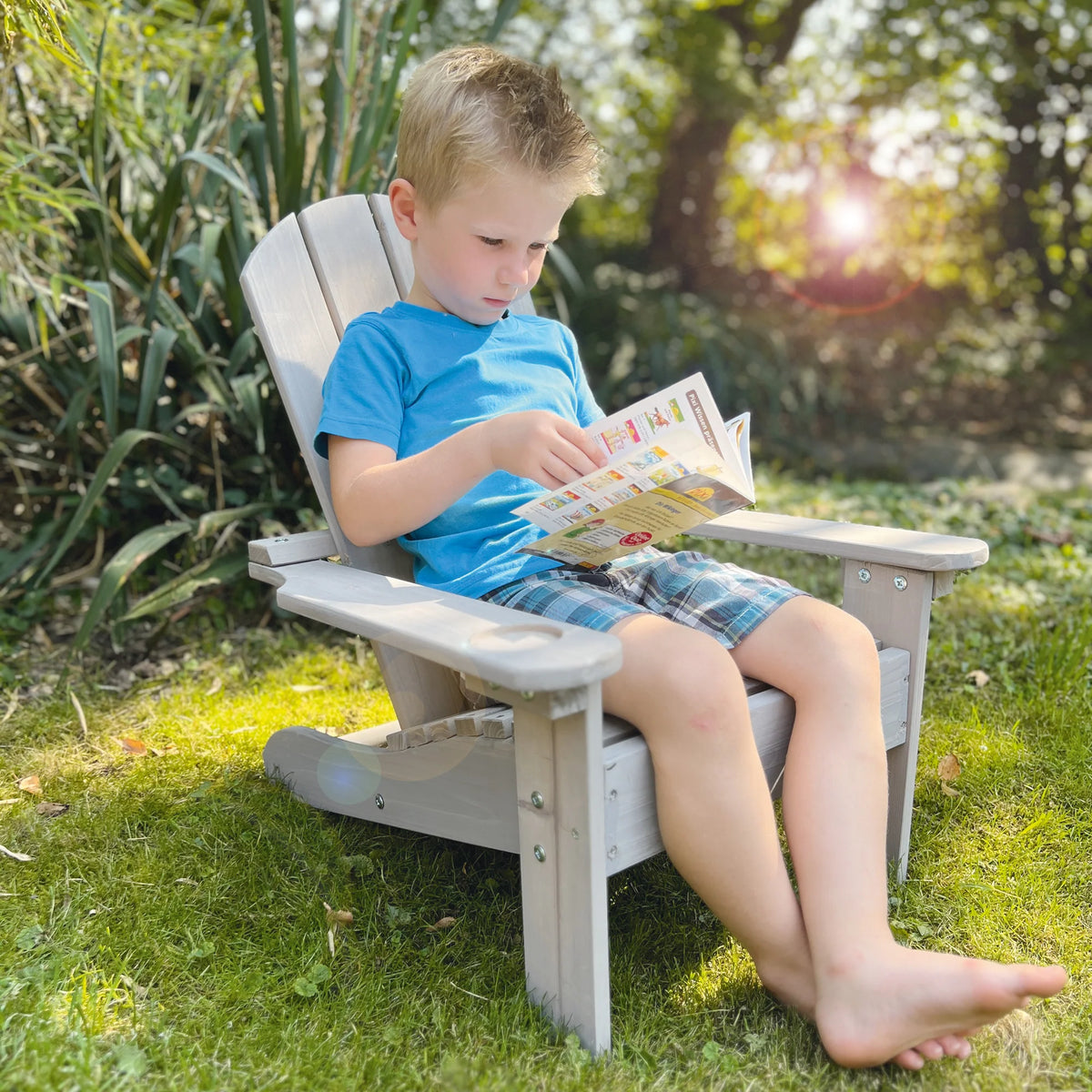 Children's outdoor chair "Beach chair" - FSC certified wood chair - Engraving grey finish