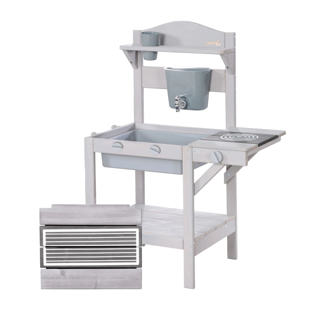 Outdoor play kitchen with accessories - FSC certified wood - Engraving grey finish