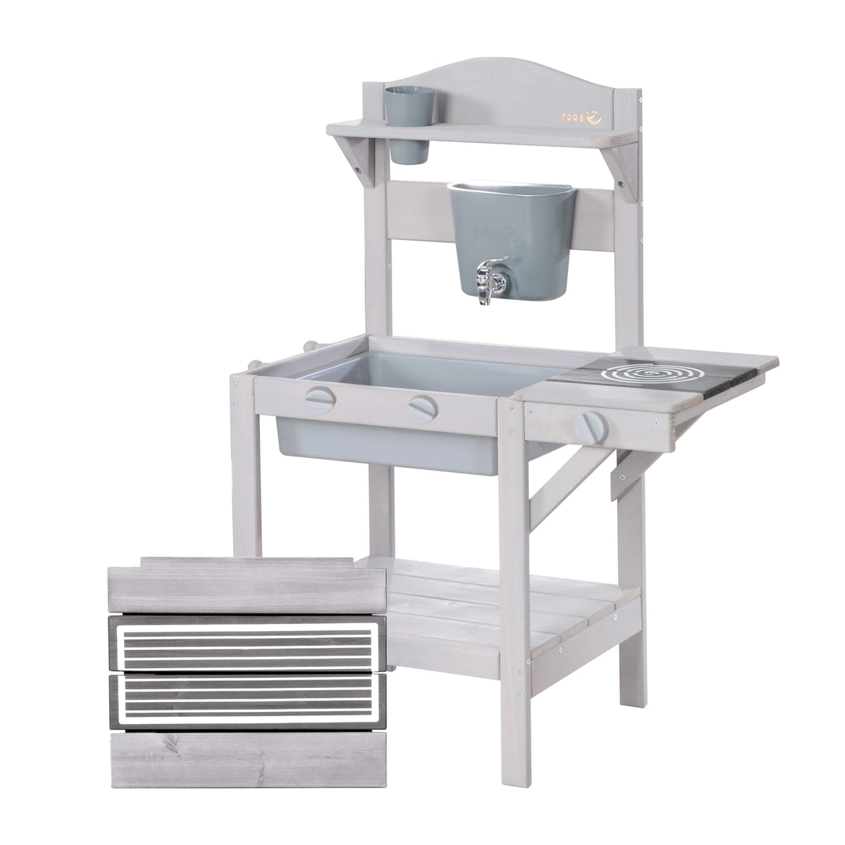Outdoor play kitchen with accessories - FSC certified wood - Engraving grey finish